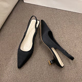 Bonnyshow  Summer New Women Sandals Heel Ladies Shoes Pointed Toe Solid Female Women's Shoes Back Strap Slip on