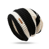 Bonnyshow Korean Stripe Beanie Cap for Women Winter Thick Thread Needle Knitted Hat Vintage Hip Hop Female Slouchy Hats