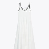 Bonnyshow  Fashion White Pleated Long Dress Women Elegant Sleeveless Square Collar A-line Maxi Dress Lady 2025 Summer Chic Street Vestidos