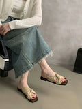 Bonnyshow  New Summer Women Sandals Fashion Simple Versatile Women Shoes Elegant Classic Retro Flats Breathable Daily Buckle Strap Sandals