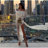 Bonnyshow  Sexy See Through Lace Women Dress Party Long Flare Sleeve Slash Neck Split Female Dresses 2025 Spring Summer Club Lady Robe