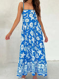 Bonnyshow  Women s Elegant Floral Print Sleeveless Maxi Dress with Adjustable Spaghetti Straps and A-Line Silhouette for Summer Beach