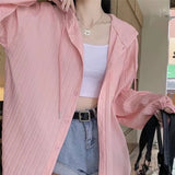 Bonnyshow   Chiffon Blouse Women's Summer Tops Hooded Shirt Thin Long Sleeved Sun Protection Suit for Women Elegant Women Blouses