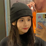Bonnyshow Winter Knitted Hat Women Men Solid Color Warm Beanie Cap Female Autumn Crochet Woolen Hats Korean Unisex Skullcap