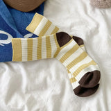 Bonnyshow Girls Striped Socks Spring Autumn Cotton Mid-tube Sock for Women Korean Style Sweat Absorption Sport Socks