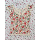 Bonnyshow  Summer flower print vintage floral lace suspender T-shirts for women clothes American aesthetic kawaii fashion casual sexy tops