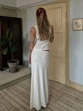 Bonnyshow  Elegant Sequined Patchwork 3 Piece Set Women Basic Scarf+Square Collar Tank Tops+Ruched Long Skirt Matching Trend Suits