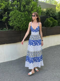 Bonnyshow  Summer Print Long Slip Dresses Women Swish Vacation Backless Fold Bandage Sling Long Robes Bohemia Beach Evening Party Vestidos