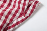 Bonnyshow  Print Red White Checkered Chest Wrap Pleated Fluffy Hem Sleeveless Backless Vacation Versatile Beach Party Trend Tops