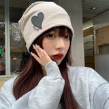 Bonnyshow Autumn Cotton Beanie Cap for Women Solid Color Heart Slouchy Cap Korean Hip Hop Female Loose Hats Girls Skullcap