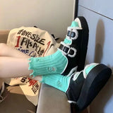 Bonnyshow Punk Broken Hole Socks Harajuku Cotton Middle Tube Sock for Women Girls Gothic Knitted Street Stocking Calcetines