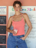 Bonnyshow  Summer Knitted Tank Top For Women Simple Sexy Backless Tie-Up U-Neck Solid Color Sleeveless Slim Vest Fashion Streetwear