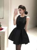 Bonnyshow  French Elegant Bow Sweet Slimming Sleeveless Black Birthday Dress for Women Summer Waist Cinched A-line Mini Dress for Women