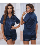 Bonnyshow Womens Silk Satin Pajamas Set Short Sleeve Two-piece Pj Sets Sleepwear Loungewear Button-Down