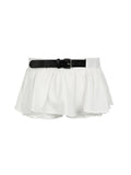 Bonnyshow Sweet Girl Belt Low Waist A Line Mini Lining Shorts Skirts Women Korean Fashion Balletcore Clothes