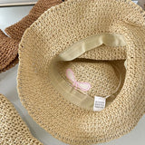 Bonnyshow Sunmmer Bow Kont Straw Hat Japanese Y2k Fashions UV Sunscreen Beach Hat Weave Bucket Hat Women's Sun Cap Beach Accessories