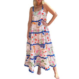 Bonnyshow  Women s Sleeveless Maxi Dress with V-Neckline and Ruffle Detailing Elegant Floral Print Summer Beach Dress