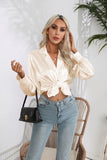 Bonnyshow  Women Spring Autumn Style Satin Blouses Shirts Lady Casual Long Sleeve Notched Collar Solid Color Blusas Tops