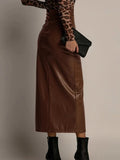 Bonnyshow  Vintage Split PU Leather Skirts Women Loose Commuter High Waist Hip Package Female Skirts 2025 Early Spring Lady Streetwears