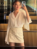 Bonnyshow  Pu Leather Womens Skirts Summer white Knitted Weaving Sexy High Street Bodycon Mini Skirt Female High Waist Skirt New 2025
