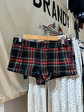 Bonnyshow  Vintage Red Black Plaid Button Shorts Women Summer Cotton Casual Loose Elastic High Waist Short Pants Sweet Chic Sweatshort Y2K