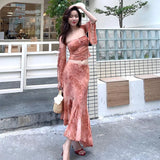 Bonnyshow Sexy 2 Piece Print Tube Crop Top And Irregular Long Skirt Sets Y2k Clothing Women Summer Vacation Outfits 2024