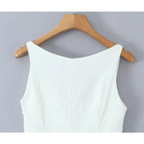 Bonnyshow  Floral Embroidery White Mini Sleeveless Dress Women Sexy V Neck Low Waist A-line Party Dresses Summer Robe 2025