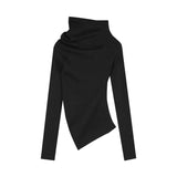 Bonnyshow Korean Retro Strapless Asymmetric Casual Long-sleeved Sweater Women 2025 Spring New Slant Collar Pleated Sexy Slim Knitted Tops