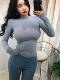 Bonnyshow Thin Summer Top Sexy T Shirt Women Elasticity T-Shirt Korean Style Woman Clothes Slim Tshirt Female Casual Long Sleeve Tops