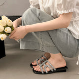 Bonnyshow  Summer New Fashion Korean Flat Bottom Slip-On Comfortable All-Match Open-Toe Soft Sole Ladies Slippers Rubber Outsole