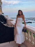 Bonnyshow  Fashion Strapless Women Dot Dresses Wrapping Chest Sleeveless Regular Causal Beach Style Trumpet Sheath Female Vestidos