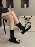 Bonnyshow  Spring Autumn Clip Toe Women Sandals Fashion Platform Thick Bottom Shoes Ladies Slip On Sandalias Booties