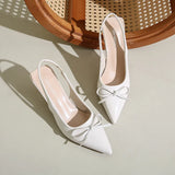 Bonnyshow  Fashion Butterfly-Knot Footwear Women Medium Heels Pumps Shoes Pointed Toe Luxury Female Slingbacks Thin Heels Shoes for Ladies