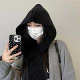 Bonnyshow Winter Knit Balaclava Hat Korean Warm Beanies Cap Scarf One Piece Thicken Woolen Female Hooded Caps Scarf Bib Bonnet