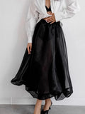 Bonnyshow  Black Mesh See Through A-line Skirt Women Streetwear Fashion Elastic Waist Maxi Skirts Summer Simple Casual Sexy Long Skirt New