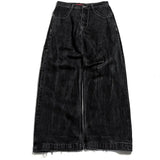Bonnyshow Jeans New Harajuku Hip Hop Retro Skull Graphic Embroidered Baggy Jeans Denim Pants Men Women Goth High Waist Wide Trousers