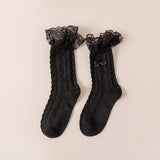 Bonnyshow Lolita Ruffle Socks for Women Japanese Sweet Bow Girls Princess Sock Cute Summer Black White Harajuku Socks