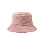 Bonnyshow Winter Plush Bucket Hat Women Solid Color Faux Fur Fisherman Cap Female Winter Autumn Wide-brim Windproof Hats