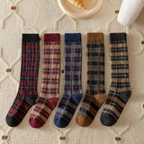 Bonnyshow Plaid Long Socks Stocking Women Stockings Harajuku Retro Vintage JK School Girls Cotton Knee Socks Women Stockings College Style