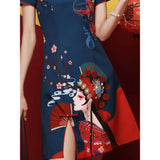 Bonnyshow  GuoChao Modern Chinese  Dress for Girls Cheongsam A-line Dress Women Qipao Traditional Chinese Improved Cheongsam Dress