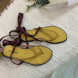 Bonnyshow  Summer Lace-Up Women Clip Toe Sandal Fashion Open Toe Narrow Band Footwear Ladies Gladiator Shoes Outdoo Flats Sandalias