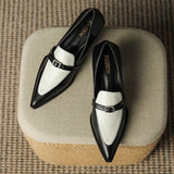Bonnyshow  New Summer Style Fashionable Comfortable Wear-resistant Belt Buckle Thick Heel Medium Pointed Matching Women's Single Shoes