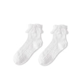 Bonnyshow Mid-tube Solid Lace Bow Ruffle Socks Kawaii Lolita Short Socks Cotton Socks JK Japanese Lacework Stockings Women's Stockings