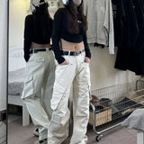 Bonnyshow Baggy Y2k Women Cargo Pants Harajuku America Fashion High Street Casual Trousers Wide Leg 2024 Summer Straight Streetwear