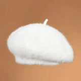 Bonnyshow Winter Plush Beret Hat for Women Faux Rabbit Fur Warm Newsboy Cap Soft Solid Color Thicken Artist Painter Caps