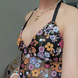 Bonnyshow  Sexy Sequin Embroidery Halter Top Women Delicate Floral Pattern Exquisite Mesh Tanks Female 2025 Summer Beach Vacation Lady Vest