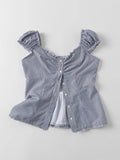 Bonnyshow  Sweet White Folds Blouse Top Women New Casual Single Breasted Ruffle Sleeveless Tank Tops Vest Preppy Style Basic Camisole Y2K