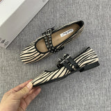 Bonnyshow  Print Heeled Shoes Woman Square Toe Double Buckle Strap Mary Janes Shoes Ladies Elegant Flannel Spring Autumn Pumps