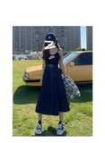 Bonnyshow  Casual Soft Solid Women's Female Versatile Long Pleated A-line Half-body Denim Skirt Dress Maxi Slim Grace