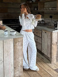 Bonnyshow  Casual Striped Cardigan Long Pant Woman's Set Fashion Loose O-neck Full Sleeve Tops Drawstring Pants Sets Lady Chic Home Outfits